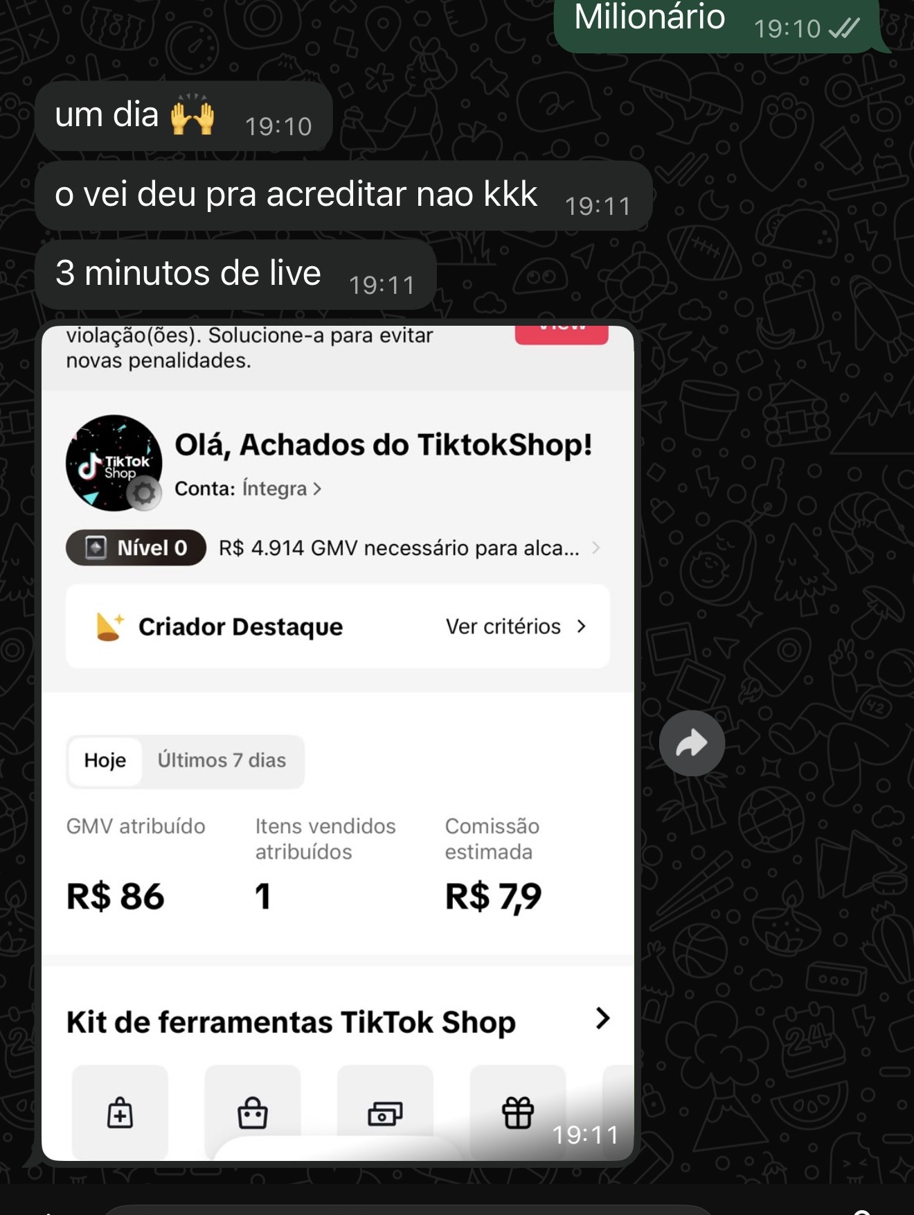 R$ 86 em 3 minutos de live automática